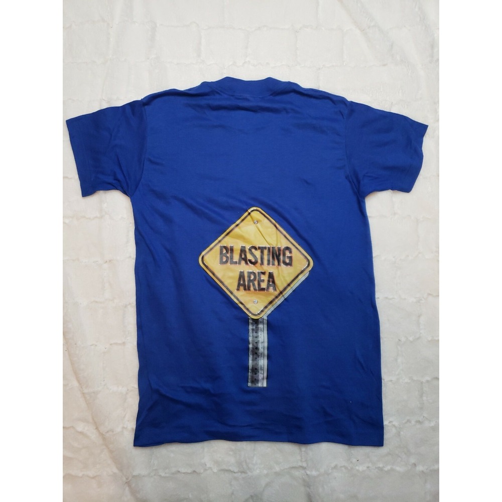 Vintage 1982 Devknit Medium Thin Fabric Blasting Area Blue Single Stitch T Shirt